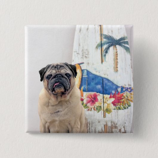Surf Pug Vierkante Button 5,1 Cm (Voorkant)
