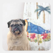 Surf Pug Vierkante Sticker (Voorkant)