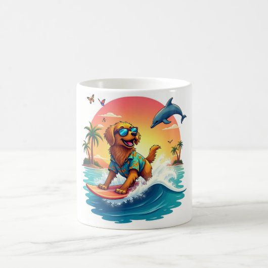 Surf Pup 🏄‍♂️ Golden Retriever Beach Mug Koffiemok (Center)