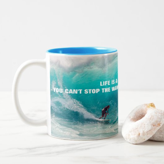 SURF QUOTE POSTER TWEEKLEURIGE KOFFIEMOK (Met donut)