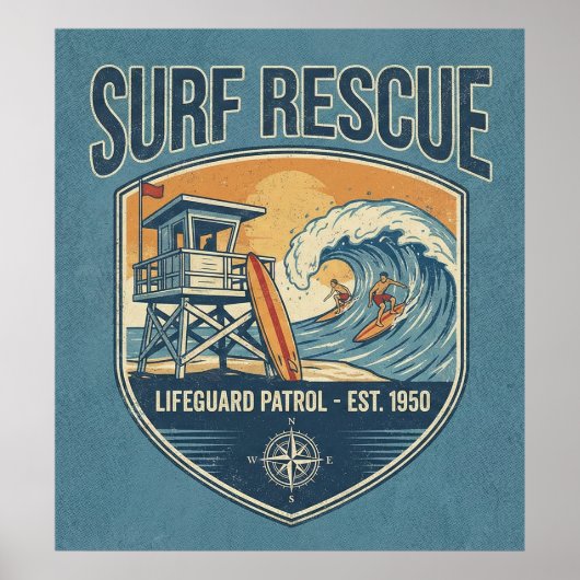 Surf Rescue Lifeguard Patrol Est 1950 Poster (Voorkant)
