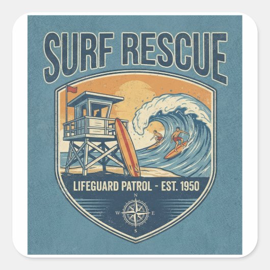Surf Rescue Lifeguard Patrol Est 1950 Vierkante Sticker (Voorkant)