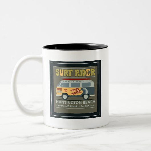 Surf Rider Huntington Beach Poster Tweekleurige Koffiemok (Links)