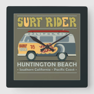 Surf Rider Huntington Beach Poster Vierkante Klok