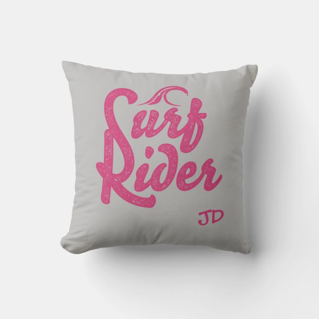 Surf Rider Quote Monogram roze Black Trendy Kussen (Voorkant)