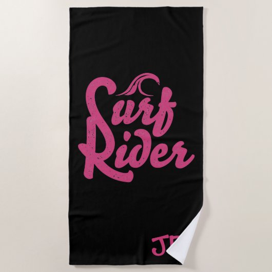 Surf Rider Quote Monogram roze Black Trendy Strandlaken (Voorkant)