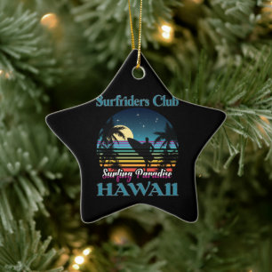 Surf riders Club, Surfing Paradise, Hawaii Keramisch Ornament