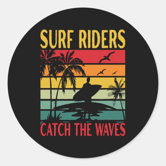 Surf Riders Vangen de Golven Ronde Sticker (Voorkant)