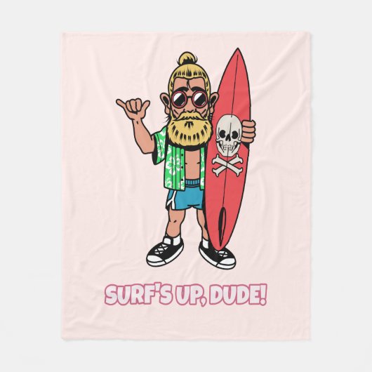 Surf’s Up Dude Bearded Cartoon Surfer Fleece Deken (Voorkant)