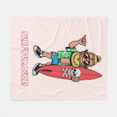 Surf’s Up Dude Bearded Cartoon Surfer Fleece Deken (Voorkant (Horizontaal))