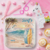Surf’s Up Retro Beach Birthday Party  Papieren Bordje (Feest)
