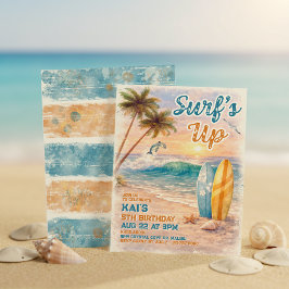 Surf’s Up Retro Watercolor Tropical Beach Birthday Kaart