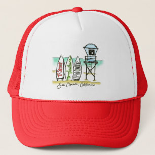 Surf San Clemente Trucker Hat Red Pet