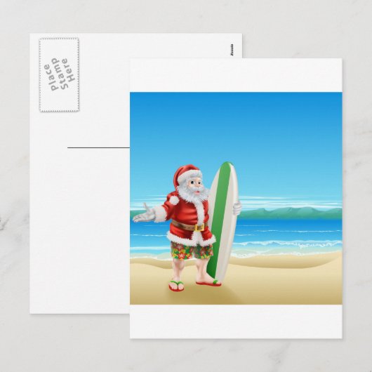 Surf Santa op het strand Feestdagenkaart (Voorkant / Achterkant)