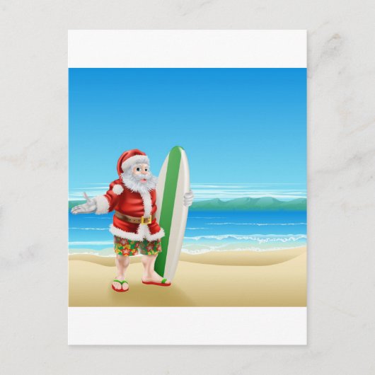 Surf Santa op het strand Feestdagenkaart (Voorkant)