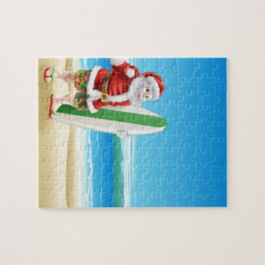 Surf Santa op het strand Legpuzzel (Horizontaal)