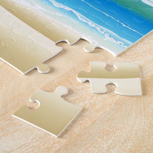 Surf Santa op het strand Legpuzzel (Zijkant)