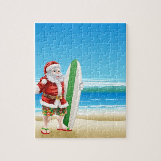Surf Santa op het strand Legpuzzel (Verticaal)