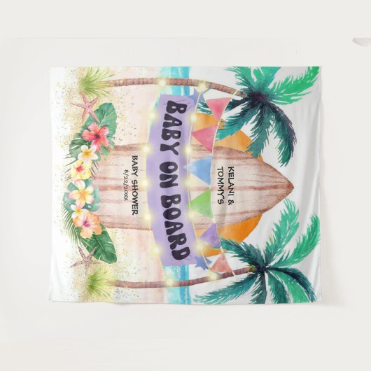 Surf & Sea Baby Aan Boord Strand Baby Shower  Wandkleed (Voorkant (horizontaal))