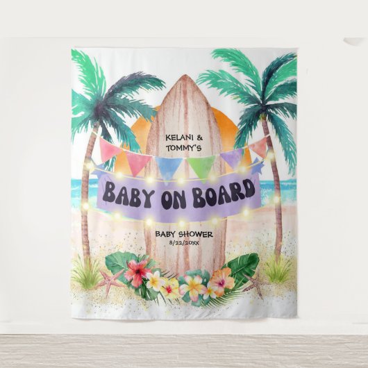 Surf & Sea Baby Aan Boord Strand Baby Shower  Wandkleed (Voorkant)