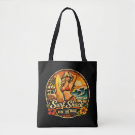 Surf Shack Surfer Pin-Up | Ride The Waves Beach Tote Bag