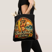 Surf Shack Surfer Pin-Up | Ride The Waves Beach Tote Bag (Dichtbij)