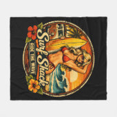 Surf Shack Surfer Pin-Up | Ride The Waves Strand Fleece Deken (Voorkant (Horizontaal))