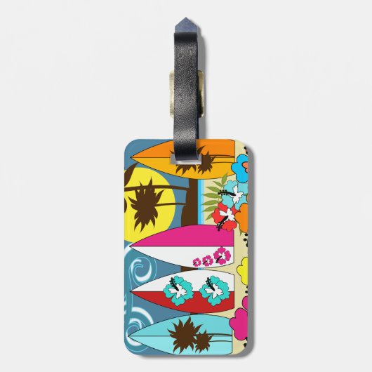 Surf Shop Surfred Ocean Beach Surfboards Palm Tree Bagagelabel (Achterkant verticaal)