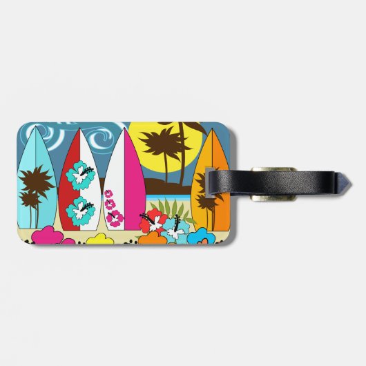 Surf Shop Surfred Ocean Beach Surfboards Palm Tree Bagagelabel (Achterkant horizontaal)