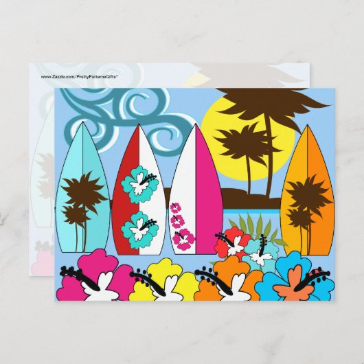 Surf Shop Surfred Ocean Beach Surfboards Palm Tree Briefkaart (Voorkant / Achterkant)
