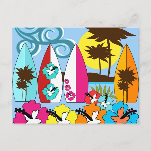 Surf Shop Surfred Ocean Beach Surfboards Palm Tree Briefkaart (Voorkant)