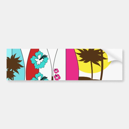 Surf Shop Surfred Ocean Beach Surfboards Palm Tree Bumpersticker (Voorkant)