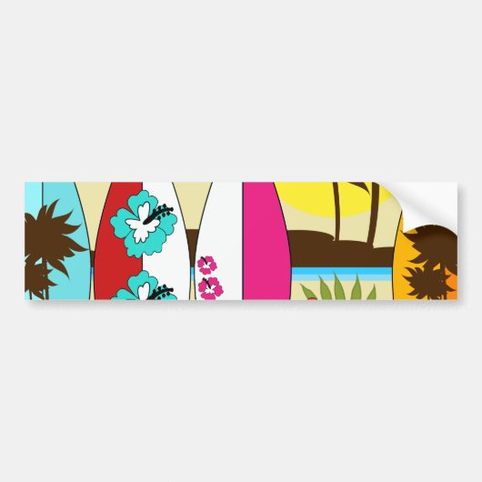 Surf Shop Surfred Ocean Beach Surfboards Palm Tree Bumpersticker (Voorkant)