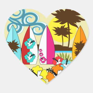 Surf Shop Surfred Ocean Beach Surfboards Palm Tree Hart Sticker