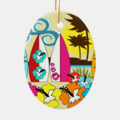 Surf Shop Surfred Ocean Beach Surfboards Palm Tree Keramisch Ornament (Achterkant)