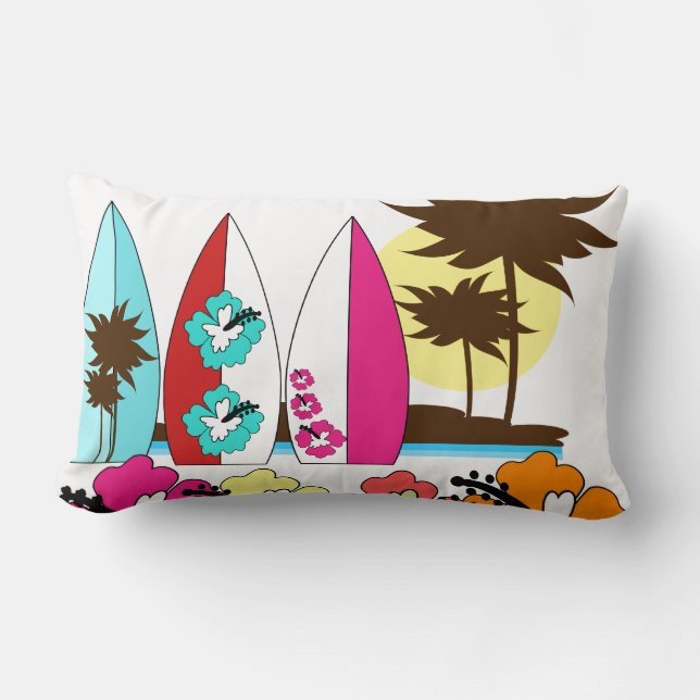Surf Shop Surfred Ocean Beach Surfboards Palm Tree Kussen (Voorkant)