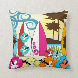 Surf Shop Surfred Ocean Beach Surfboards Palm Tree Kussen