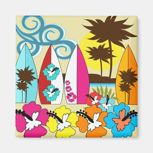 Surf Shop Surfred Ocean Beach Surfboards Palm Tree Magneet (Voorkant)