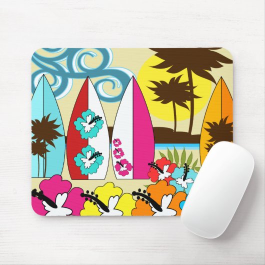 Surf Shop Surfred Ocean Beach Surfboards Palm Tree Muismat (Met muis)