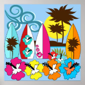 Surf Shop Surfred Ocean Beach Surfboards Palm Tree Poster (Voorkant)