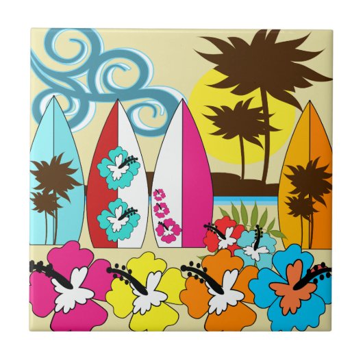 Surf Shop Surfred Ocean Beach Surfboards Palm Tree Tegeltje (Voorkant)