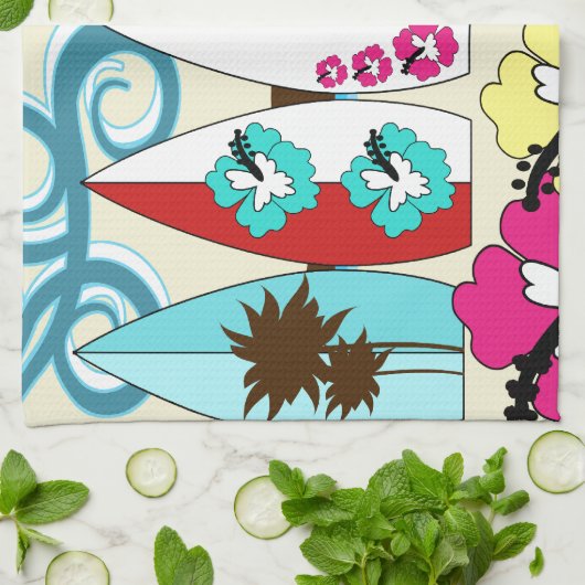 Surf Shop Surfred Ocean Beach Surfboards Palm Tree Theedoek (Gevouwen)