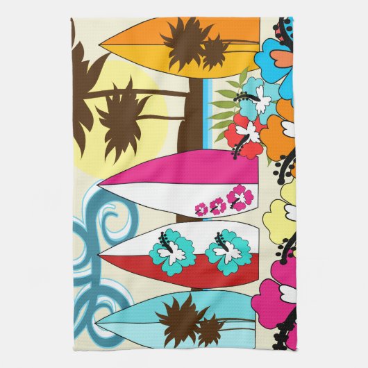 Surf Shop Surfred Ocean Beach Surfboards Palm Tree Theedoek (Verticaal)