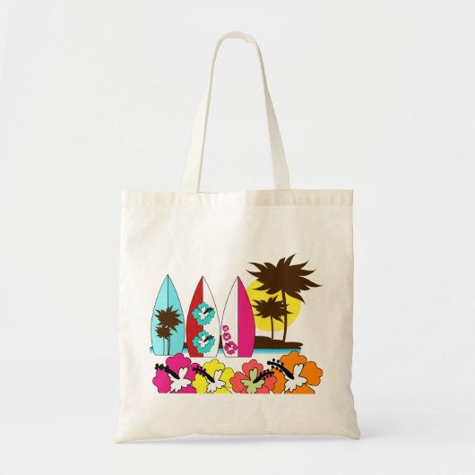 Surf Shop Surfred Ocean Beach Surfboards Palm Tree Tote Bag (Voorkant)