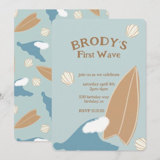Surf Summer Boy Birthday Kaart (Voorkant / Achterkant)