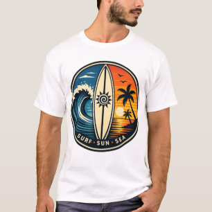 Surf Sun Sea Vintage Badge – Surfplank Zonsonderga T-shirt