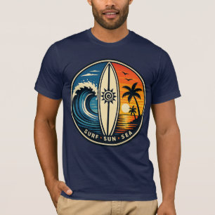 Surf Sun Sea Vintage Badge – Surfplank Zonsonderga T-shirt