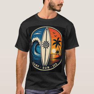 Surf Sun Sea Vintage Badge – Surfplank Zonsonderga T-shirt
