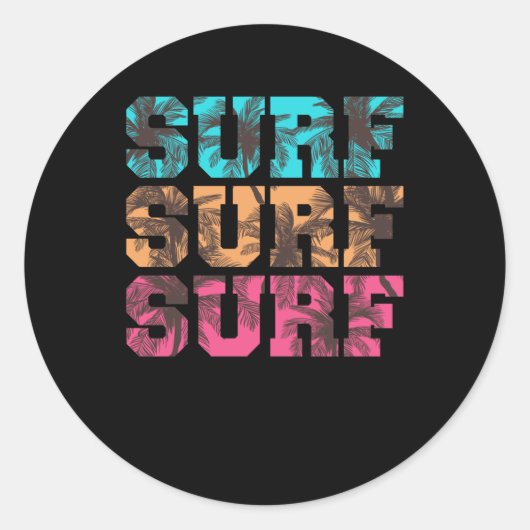 Surf Surf Surf Ronde Sticker (Voorkant)