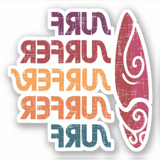 Surf Surfer Surfer Retro Inverted Text Stickers (Voorkant)